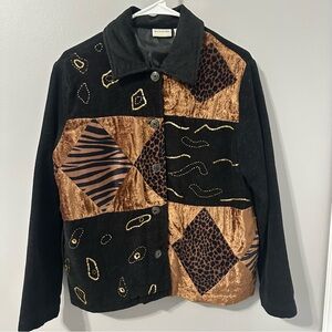 Vintage White Stag Animal Patchwork Print Beaded Jacket Size S